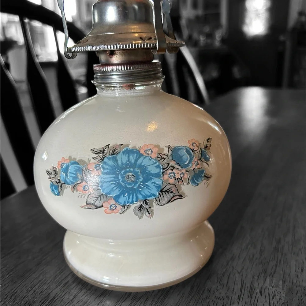 Floral Cream and Blue Oil Lamp